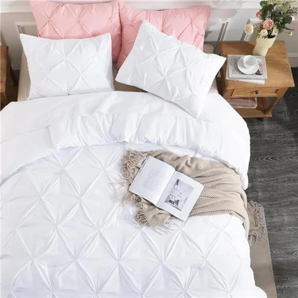 White Queen Comforter Set(90x90Inch),3 Pieces Cute Pinch Pleat Bedding Comforter